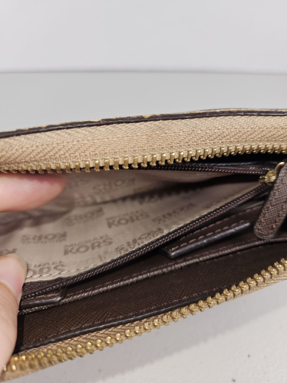 Michael Kors Leopard Zip Wallet in Tan and Black - Picture 14 of 15